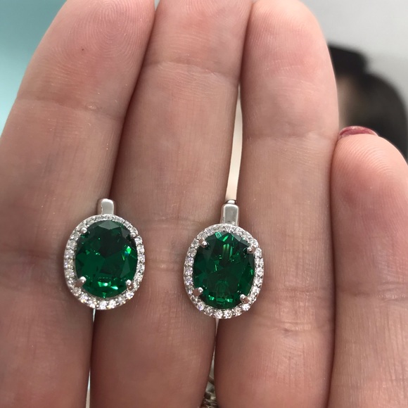 🌟 Silver 925 Emerald Earrings - Picture 2 of 4